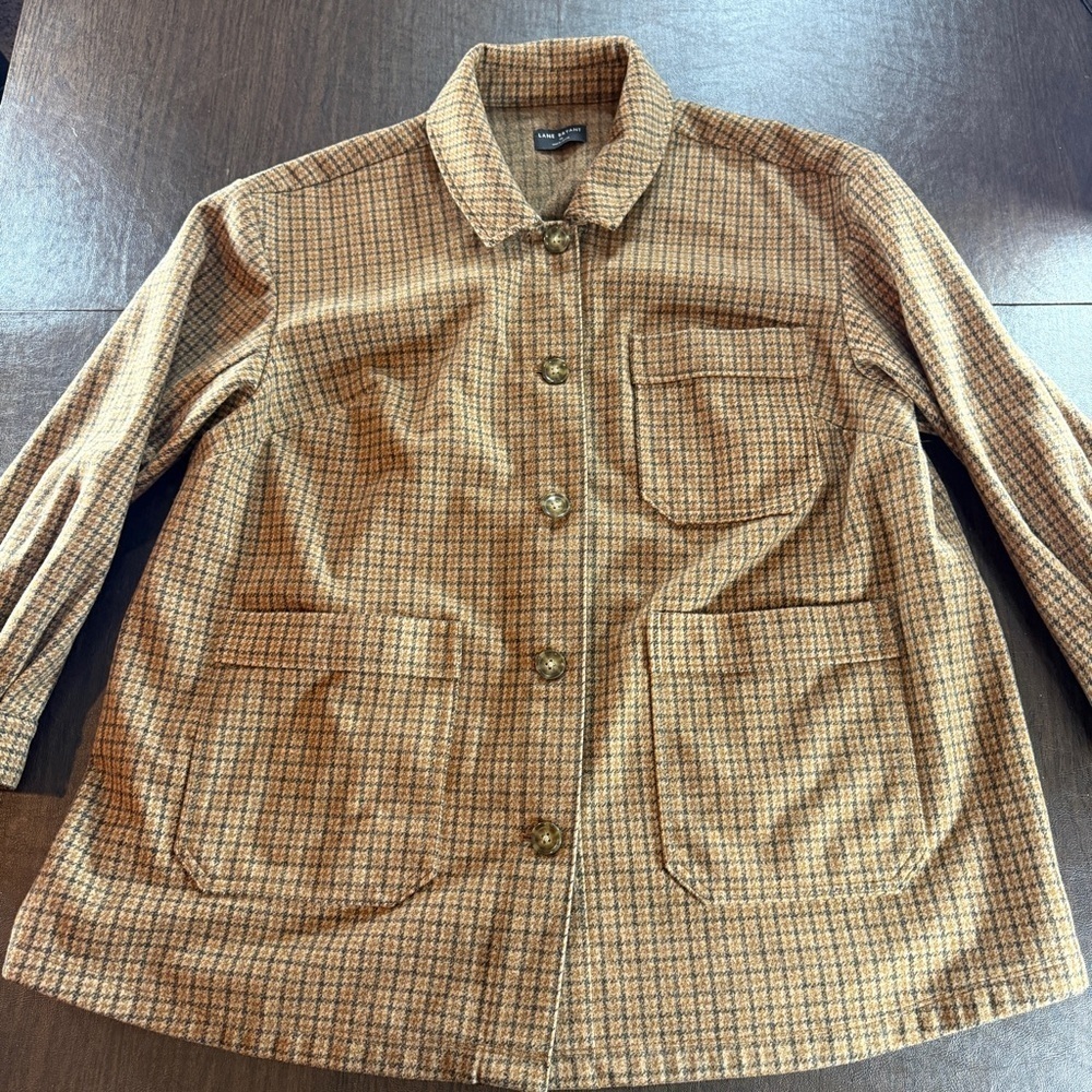 Lane Bryant Tan Checkered Plaid Buttonup Utility Jacket Sz 18
